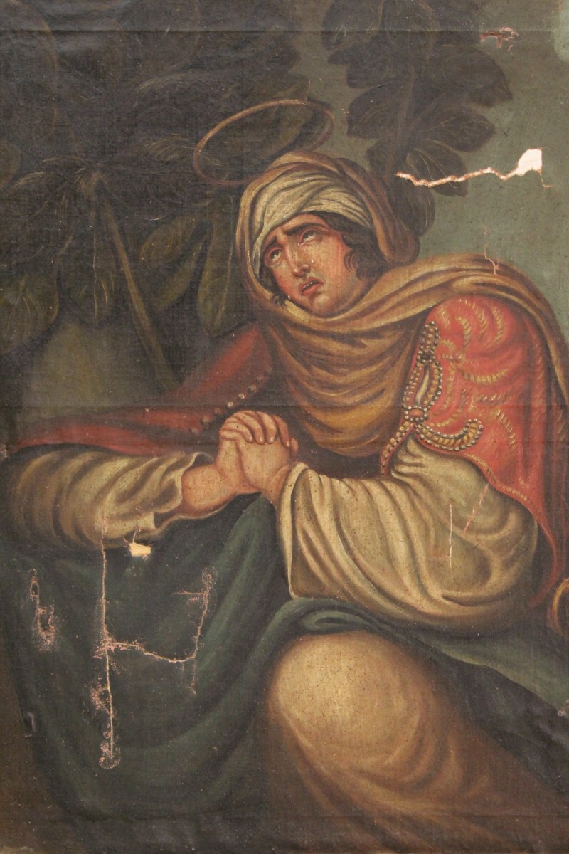 Dipinto spagnolo raffigurante personaggio religioso del XVIII secolo