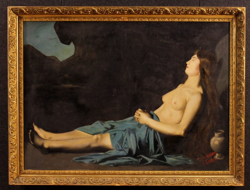 Antico dipinto religioso Maria Maddalena del XIX secolo